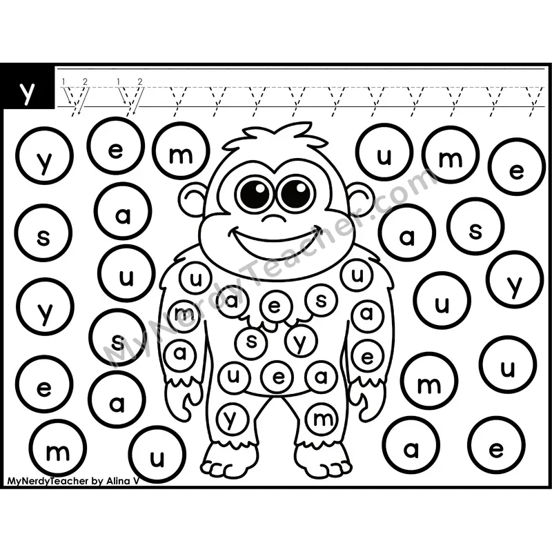 Lowercase Letter y Dab a Dot Worksheet — Letter Recognition Center