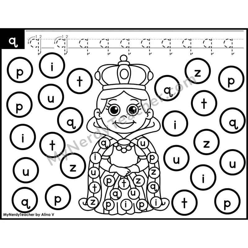 Lowercase Letter q Dab a Dot Worksheet — Letter Recognition Center
