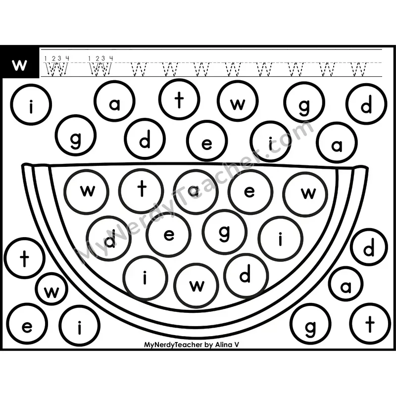 Lowercase Letter w Dab a Dot Worksheet — Letter Recognition Center