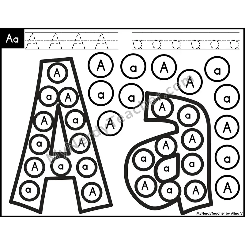 Letter Aa Dab a Dot Worksheet — Uppercase and Lowercase Letter Recognition