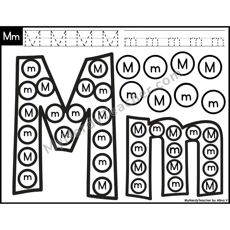 Letter Mm Dab a Dot Worksheet — Uppercase and Lowercase Letter Recognition