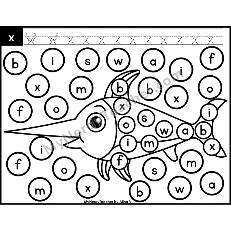Lowercase Letter x Dab a Dot Worksheet — Letter Recognition Center
