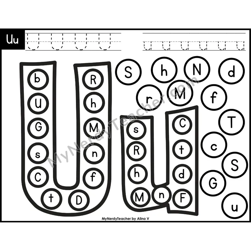 Letter Uu Dab a Dot Worksheet — Uppercase and Lowercase Letter Recognition