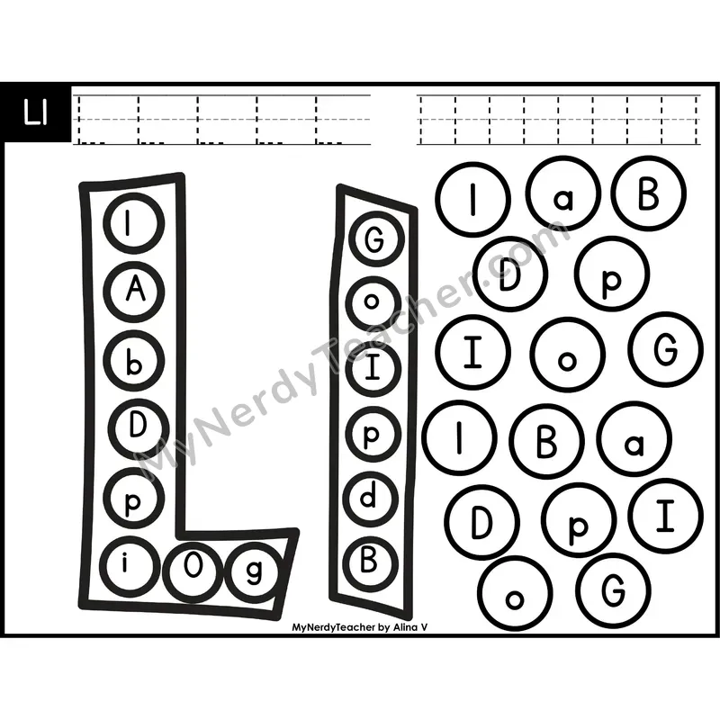 Letter Ll Dab a Dot Worksheet — Uppercase and Lowercase Letter Recognition