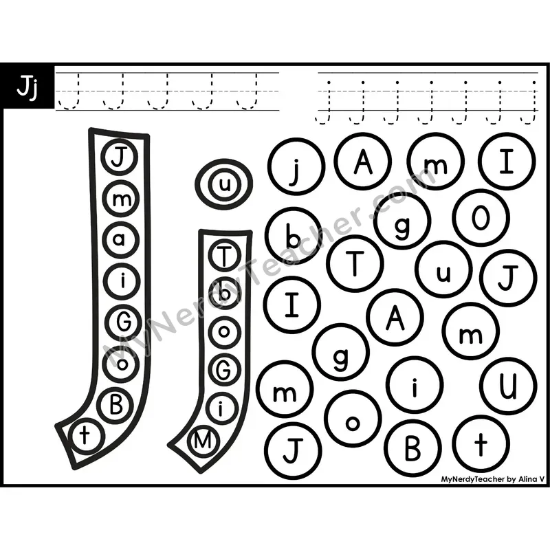 Letter Jj Dab a Dot Worksheet — Uppercase and Lowercase Letter Recognition
