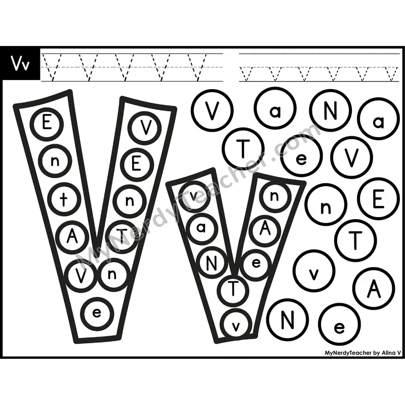 Letter Vv Dab a Dot Worksheet — Uppercase and Lowercase Letter Recognition