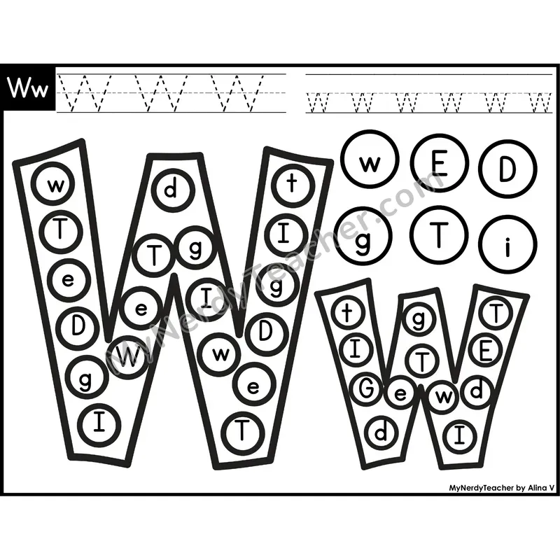 Letter Ww Dab a Dot Worksheet — Uppercase and Lowercase Letter Recognition