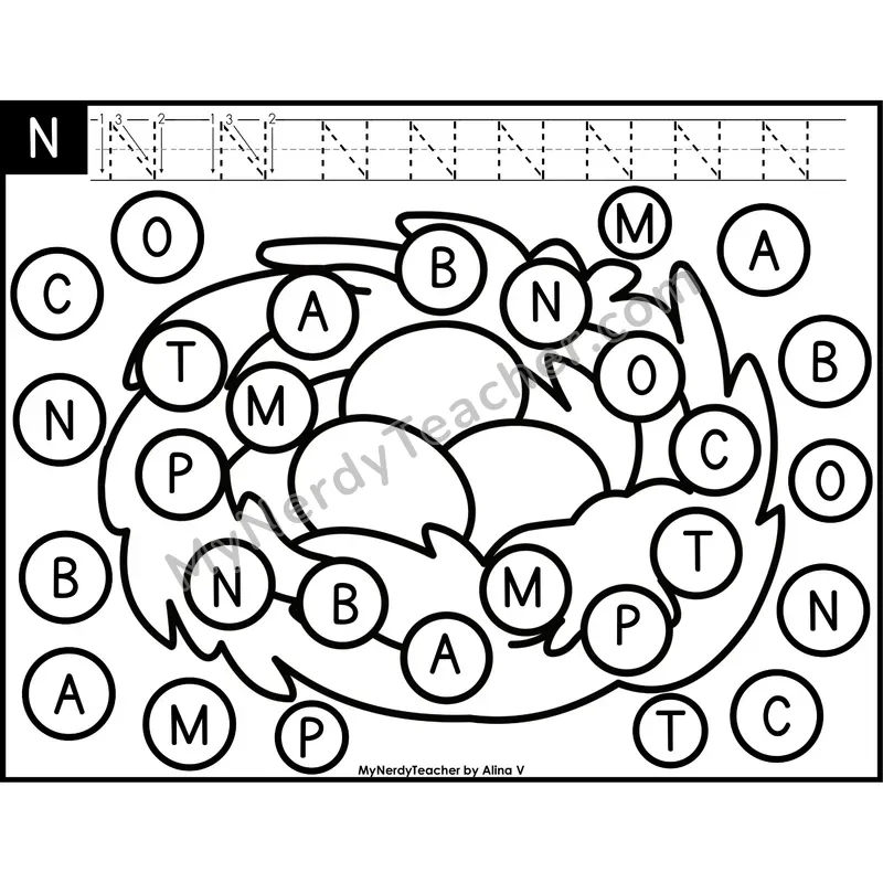 Uppercase Letter N Dab a Dot Worksheet — Capital Letter Recognition Center