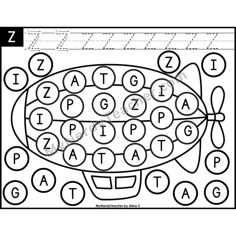 Uppercase Letter Z Dab a Dot Worksheet — Capital Letter Recognition Center