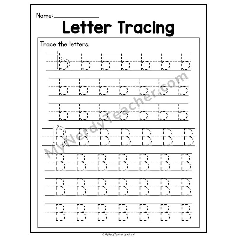 Letter Bb Tracing Worksheet — Uppercase and Lowercase Letter Formation