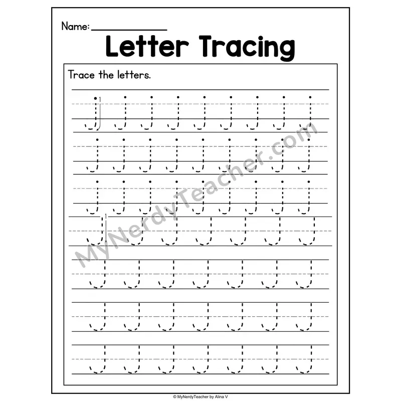 Letter Jj Tracing Worksheet — Uppercase and Lowercase Letter Formation
