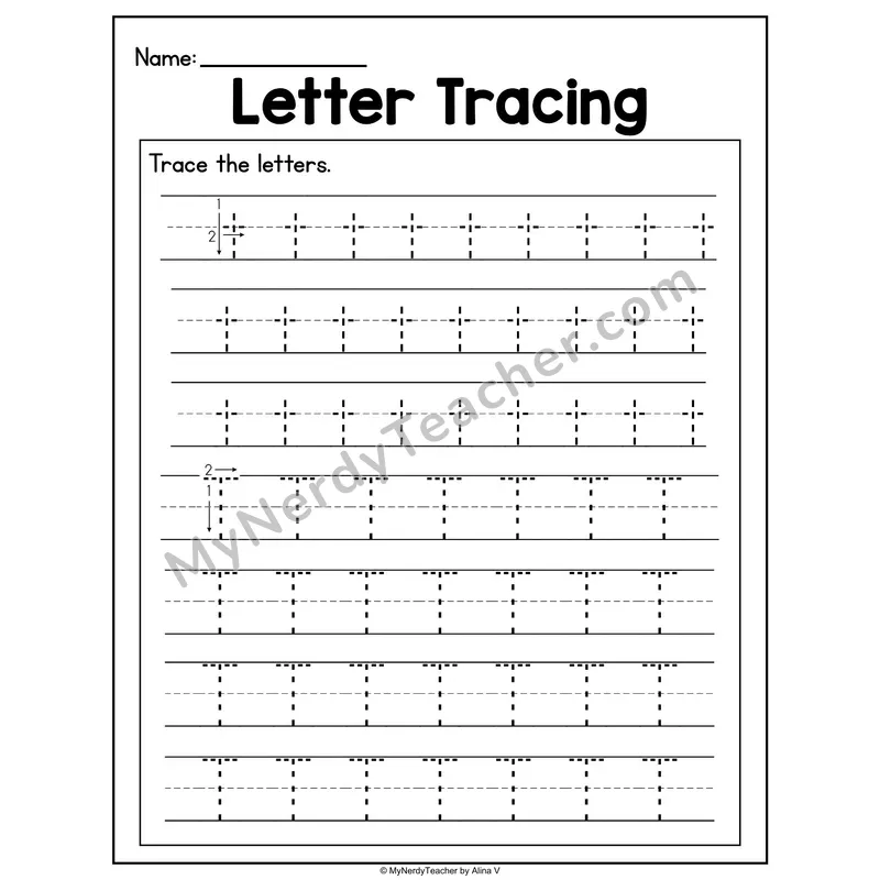 Letter Tt Tracing Worksheet — Uppercase and Lowercase Letter Formation