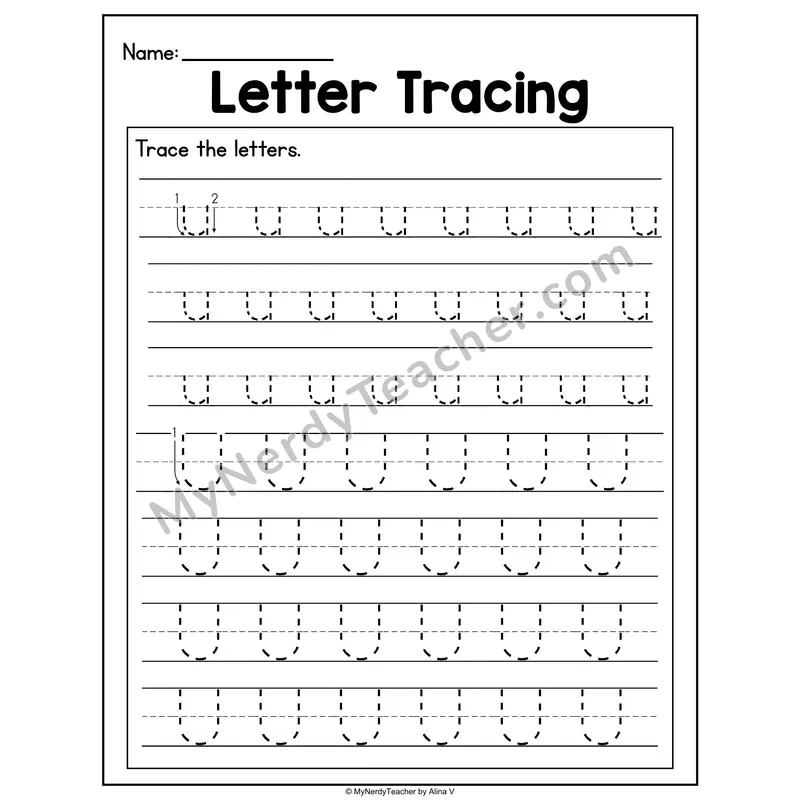 Letter Uu Tracing Worksheet — Uppercase and Lowercase Letter Formation