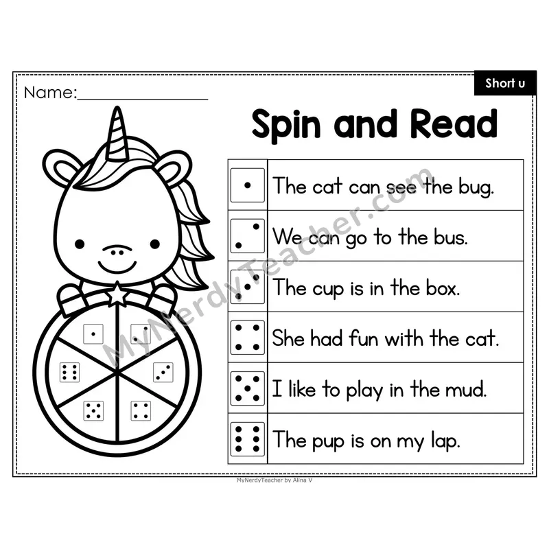 Spin and Read Phonics Sentences — Short u CVC Words