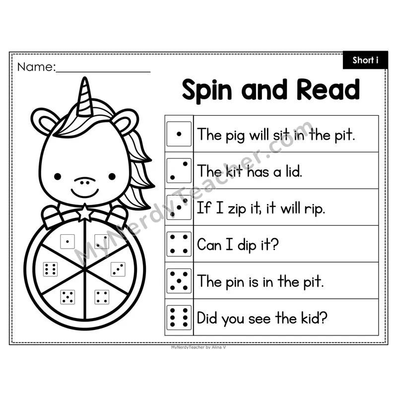 Spin and Read Phonics Sentences — Short i CVC Words