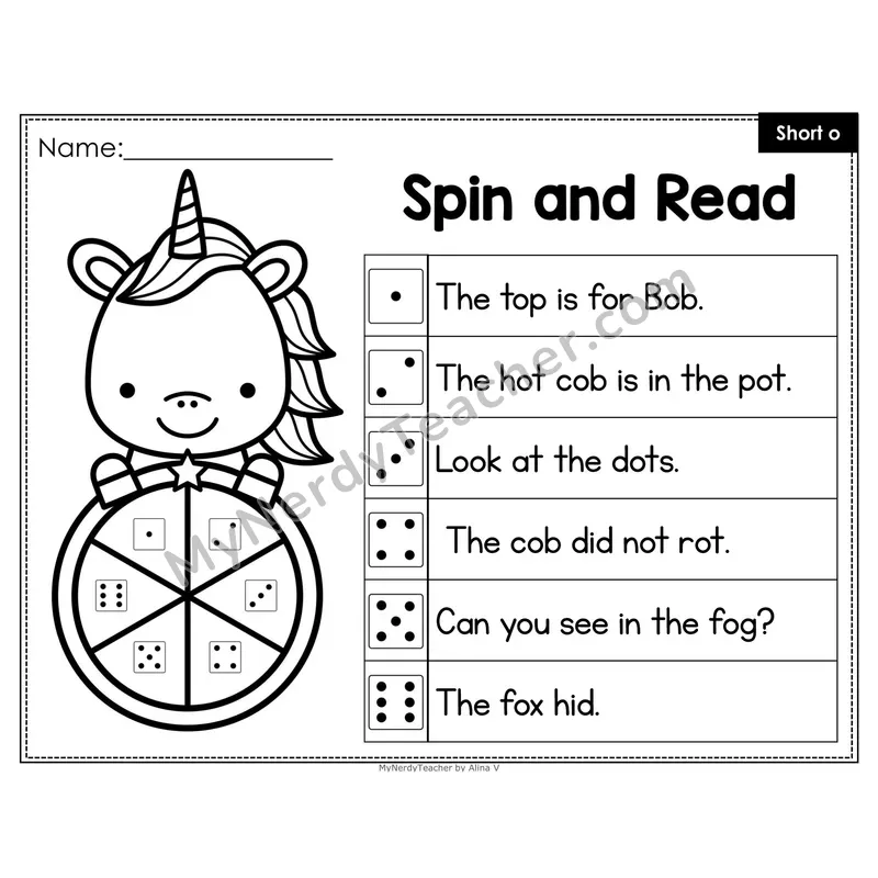Spin and Read Phonics Sentences — Short o CVC Words