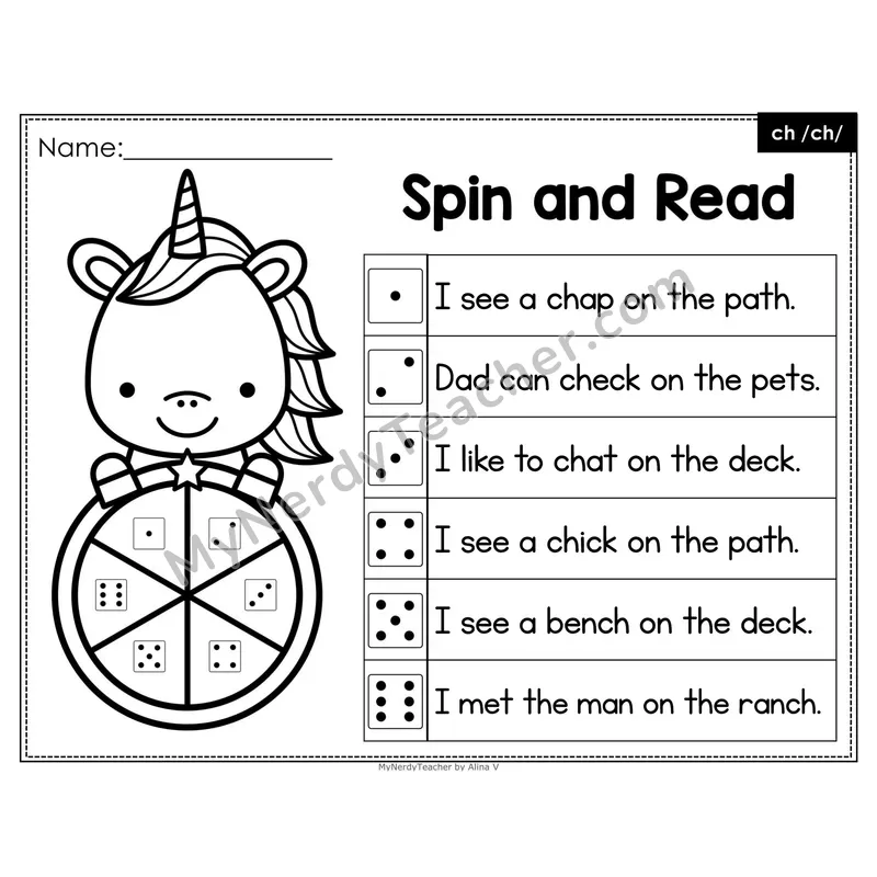 Spin and Read Phonics Sentences — ch Digraph
