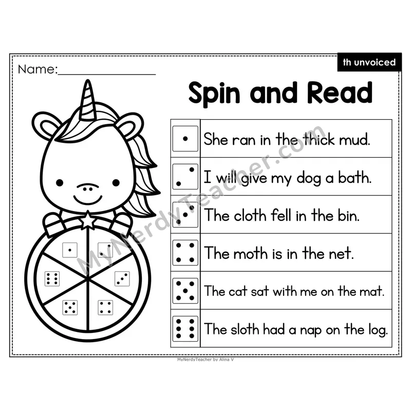 Spin and Read Phonics Sentences — Unvoiced th Digraph