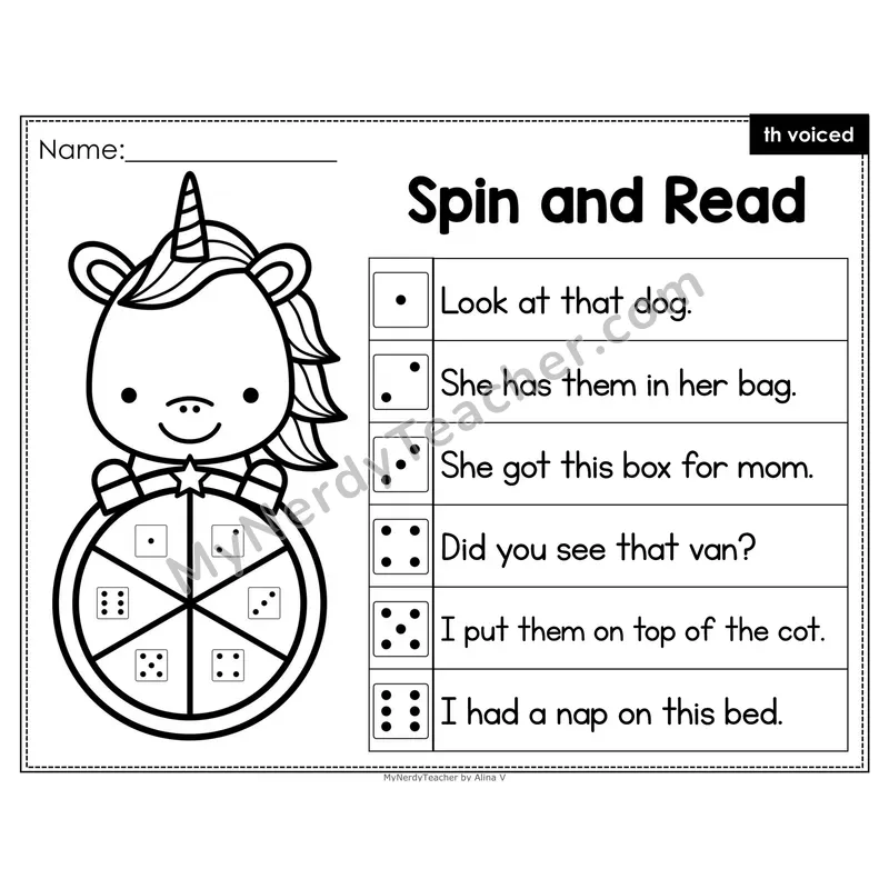 Spin and Read Phonics Sentences — Voiced th Digraph