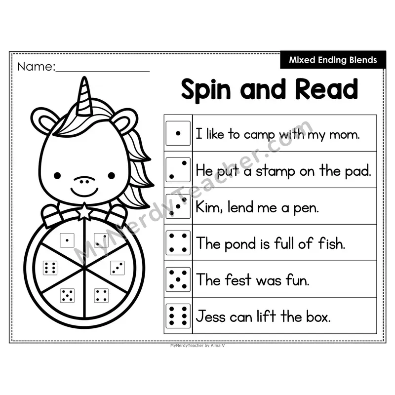 Spin and Read Phonics Sentences — Mixed Ending Blends