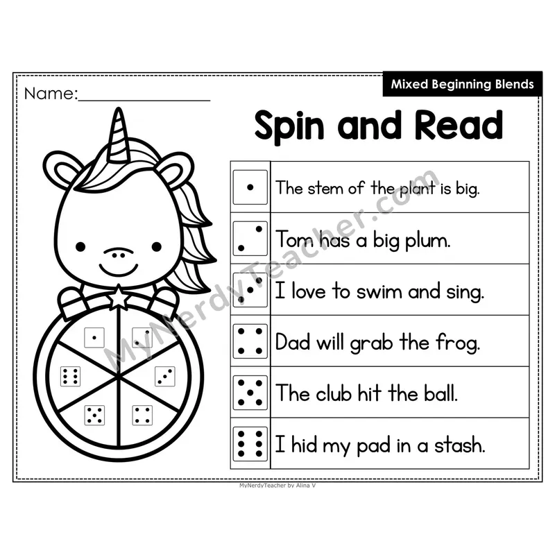 Spin and Read Phonics Sentences — Mixed Beginning Blends