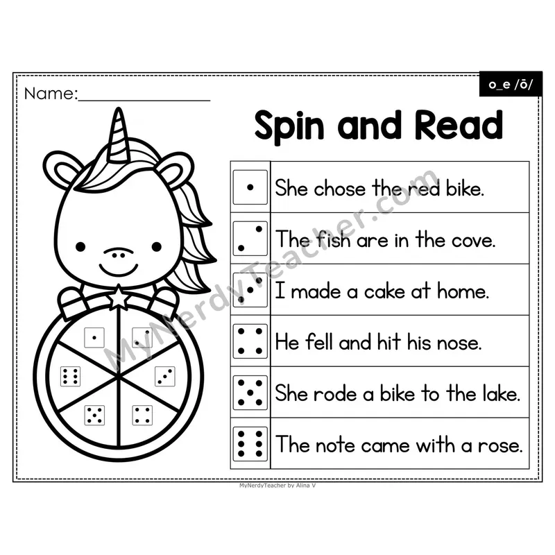 Spin and Read Phonics Sentences — o_e Silent e Long o