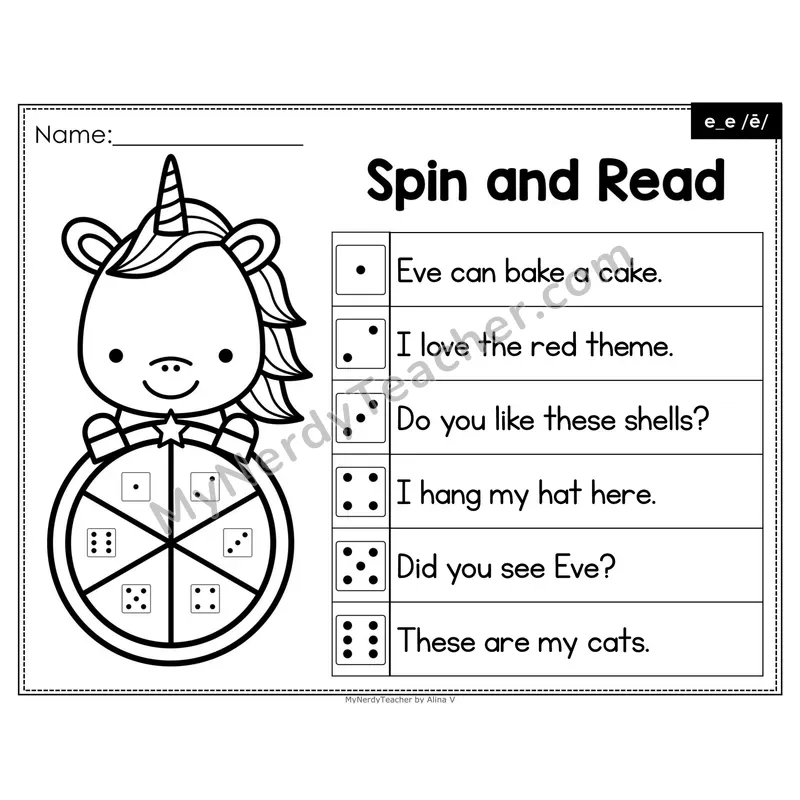 Spin and Read Phonics Sentences — e_e Silent e Long e