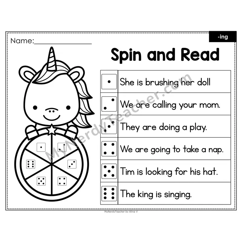 Spin and Read Phonics Sentences — Inflectional -ing