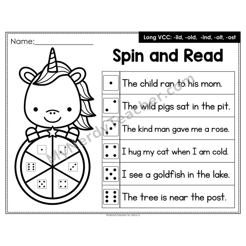 Spin and Read Phonics Sentences — Long VCC -ild -old -ind -olt -ost
