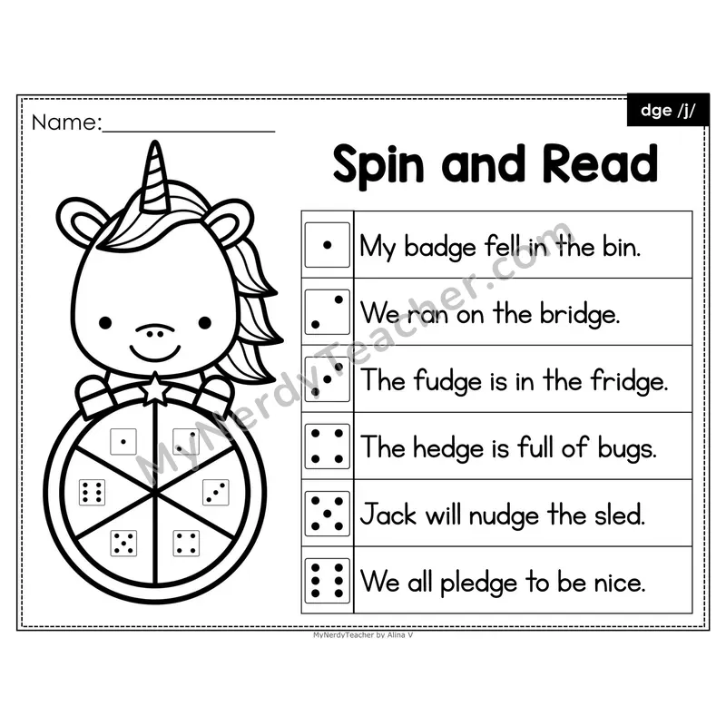 Spin and Read Phonics Sentences — dge Trigraph