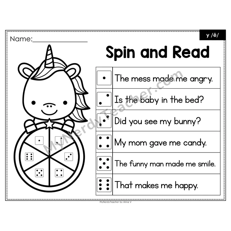 Spin and Read Phonics Sentences — y as Long e