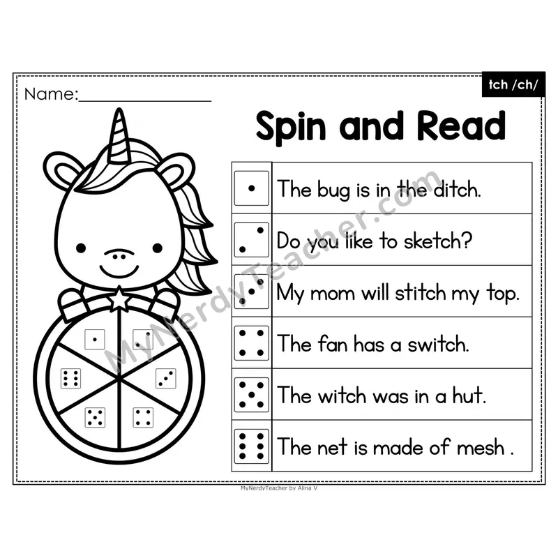 Spin and Read Phonics Sentences — tch Trigraph