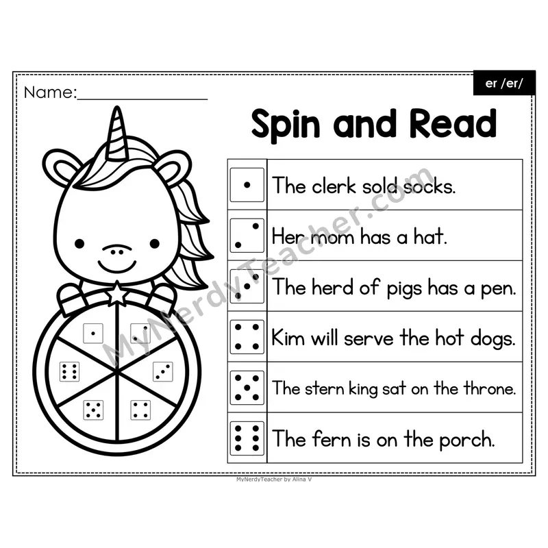 Spin and Read Phonics Sentences — er R-Controlled