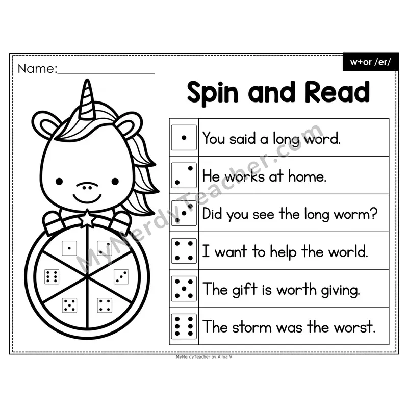 Spin and Read Phonics Sentences — w plus or