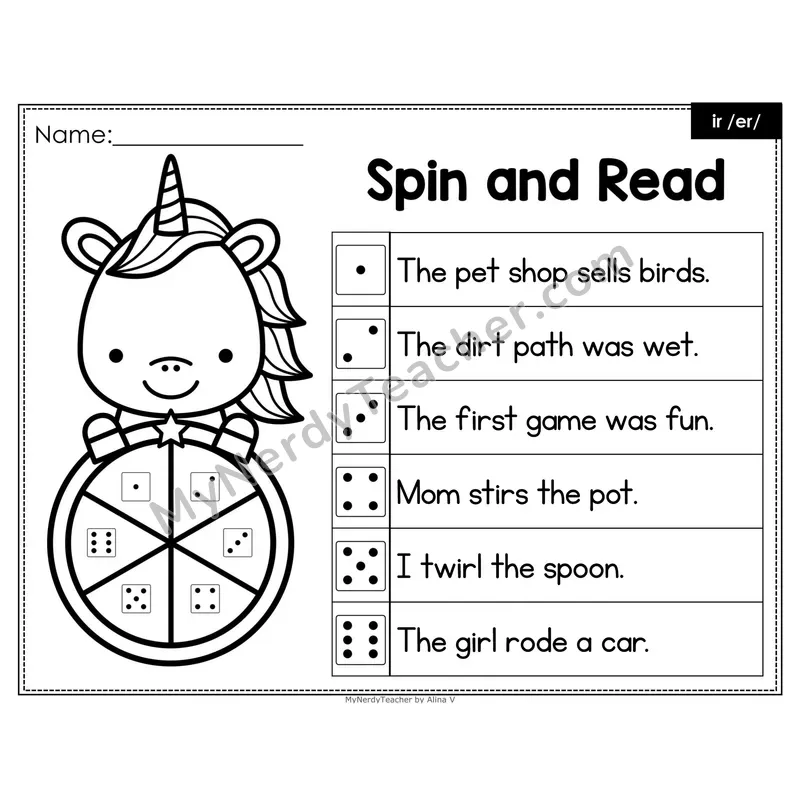 Spin and Read Phonics Sentences — ir R-Controlled