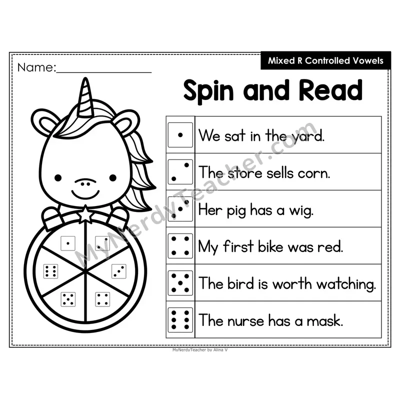 Spin and Read Phonics Sentences — Mixed R-Controlled Vowels
