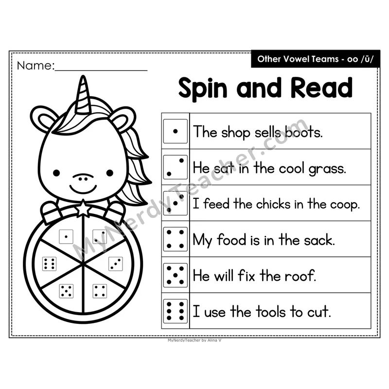Spin and Read Phonics Sentences — Long oo