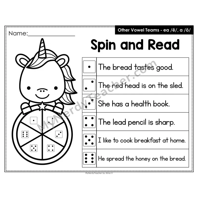 Spin and Read Phonics Sentences — ea short e and a short o