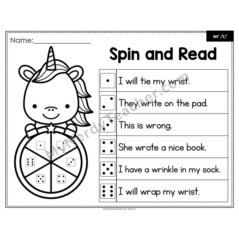 Spin and Read Phonics Sentences — Silent wr