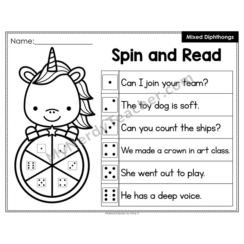 Spin and Read Phonics Sentences — Mixed Diphthongs