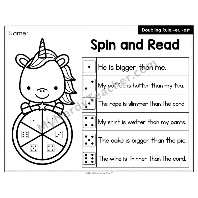 Spin and Read Phonics Sentences — Doubling Rule with -er and -est