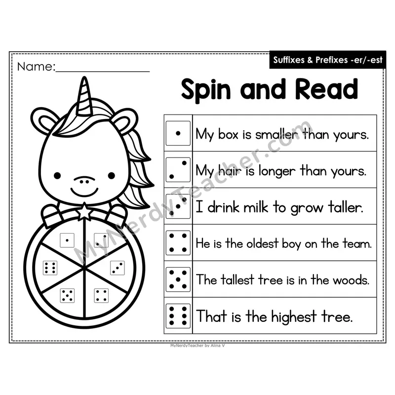 Spin and Read Phonics Sentences — Suffixes -er and -est