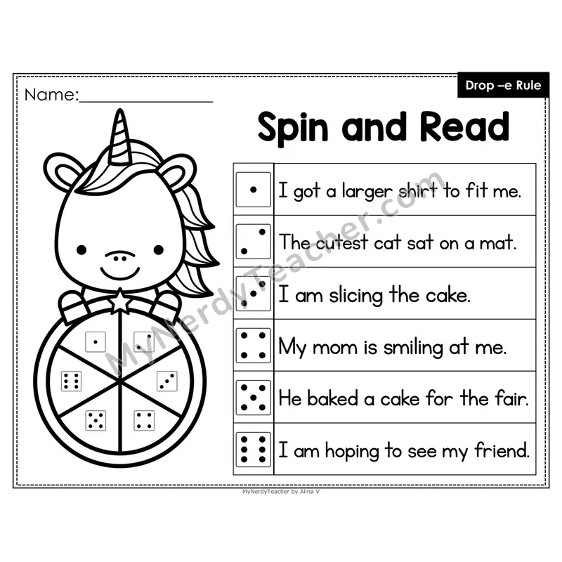 Spin and Read Phonics Sentences — Drop e Rule