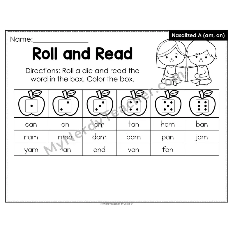 Roll and Read Phonics Words — Nasalized A am an