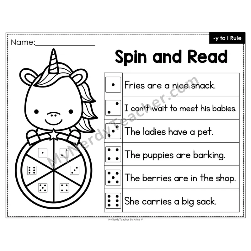 Spin and Read Phonics Sentences — y to i Rule