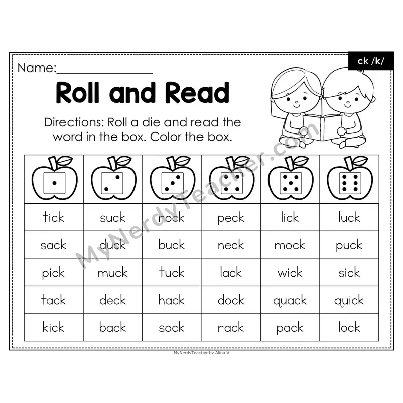 Roll and Read Phonics Words — ck Digraph