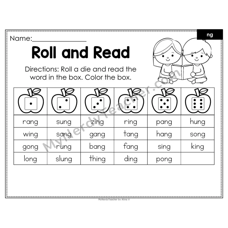 Roll and Read Phonics Words — Mixed Digraphs and ng