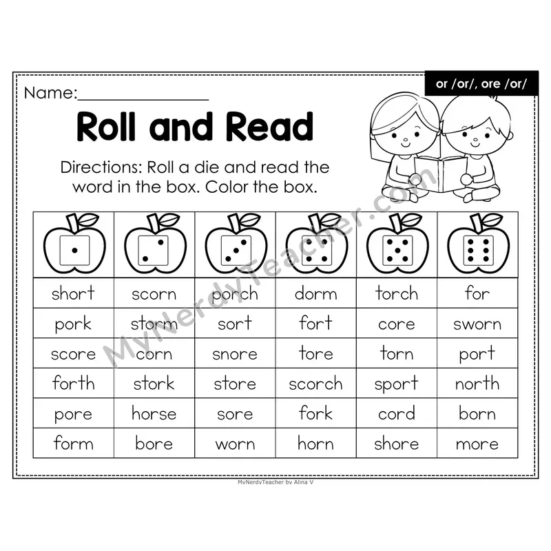 Roll and Read Phonics Words — or ore R-Controlled