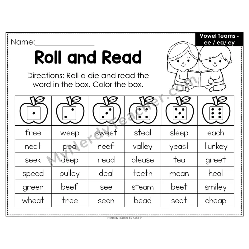 Roll and Read Phonics Words — ee ea ey Vowel Team