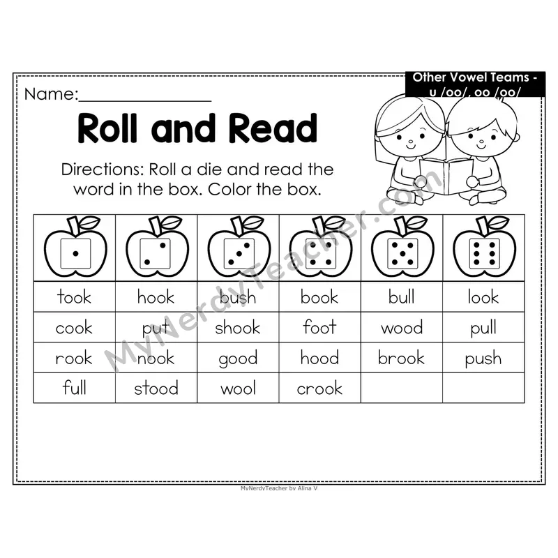 Roll and Read Phonics Words — Short oo and u